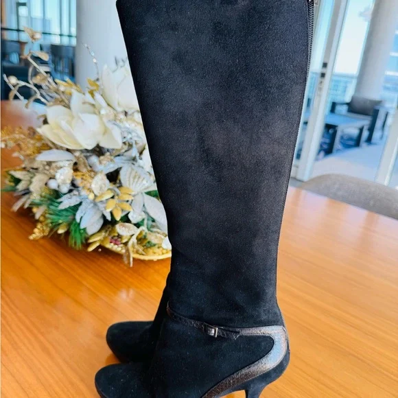 Jimmy Choo Black Suede Python Heeled Boots - Picture 2 of 8